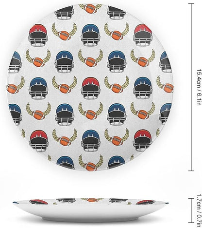 Ceramic Plates, American Football Decorative Ceramic Plates, Rugby Championship Professional League Fun Game, 8 Inch, for Dining, Parties, Wedding, Multicolor