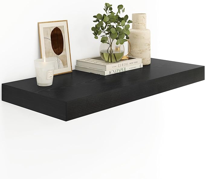 Heimlove Black Bathroom 12'' Deep Floating Shelves for Wall - Shelf Over Toilet Wall Mounted Farmhouse 24 inches,Rustic Wood Shelves Decor & Storage,Set of 1