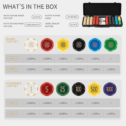 ARTGAME 14g Clay Poker Chips Set for Texas Hold’em, 300 PCS [with Numbered Values] with Chip Case, Bright Colored Chips are Easy to Distinguish Ideal Gifts for Poker Players