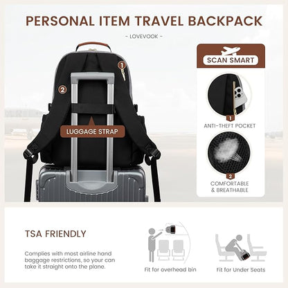 LOVEVOOK Laptop Backpack for Women with Pouch Pocket for Large Capacity Cup,18 Inch Teacher Nurse College Work Backpack Purse,Waterproof Laptop Bag Computer Back Pack for Travel, Grey-Black-Brown