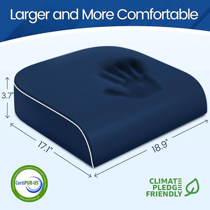 Seat Cushion for Tailbone Pain Relief, Office Chair Cushion, Memory Foam Large Chair Cushion with Non-Slip Cover for Soft Support at Office Chair, Car Seat, Airplane Drak Blue/2X-Large