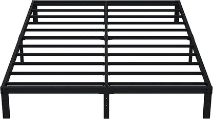 EMODA Queen Bed Frame No Box Spring Needed 10 Inch Heavy Duty Metal Platform BedFrame Queen Size with Steel Slats, Easy Assembly, Black