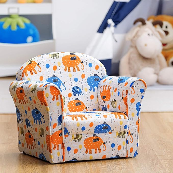 Costzon Kids Couch, Children's Sofa Armrest Chair with Pattern, Toddler Furniture w/Sturdy Wood Construction, Preschool, Lightweight Kids Couch Sofa Chair for Aged 1-5 Boys & Girls Gifts, Elephant