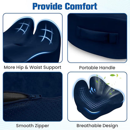 Seat Cushion, Chair Cushions for Office Chairs/Desk Seats/Wheelchair - Hip&Sciatica&Tailbone Pain Relief Memory Foam Office Chair Cushion for Long Sitting Office Workers (Blue, X-Large)