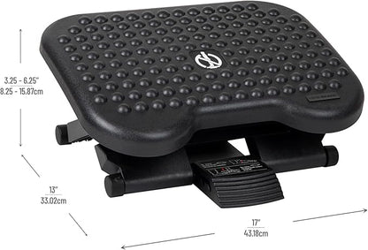 Mind Reader Foot Rest, Under Desk at Work, Ergonomic, Height Adjustable, Office, Plastic, 17" L x 13" W x 6.25" H, Black (Pack of 5)
