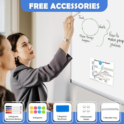 WALGLASS Double-Sided White Board, Dry Erase Board Magnetic Whiteaboard for Wall, Hanging Mounted Whiteboard Silver Aluminium Frame for Home, School, Office, Kitchen, 18''x12''