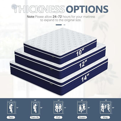 Twin Mattress, 12 Inch Hybrid Twin Size Mattress in a Box, Gel Memory Foam and Pocket Coils Innerpring Mattresses with Ergonomic Design, Pressure Relief and Support, CertiPUR-US, 39"*75"*12"