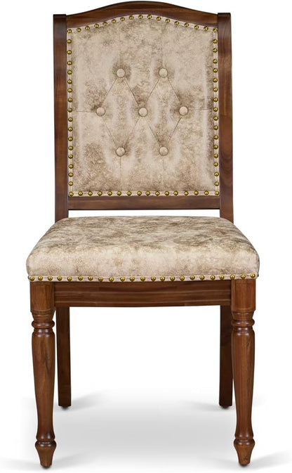 LKMA9-AWA-36 9 Pieces Dining Table Set Includes a Rectangular Dining Table and 8 Light Beige Polyester Fabric Dining Room Chairs, Antique Walnut Finish