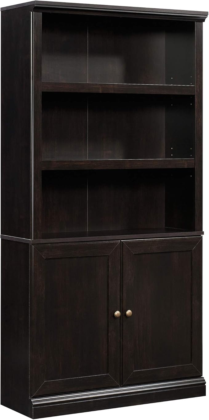 Sauder Select Book Shelf, Bookshelf with Storage, Library Bookcase with Doors and Adjustable Shelves, in Estate Black