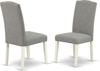 East West Furniture CAEN7-LWH-06 7 Piece Dining Room Furniture Set Consist of a Rectangle Dining Table and 6 Dark Shitake Linen Fabric Parsons Chairs, 36x60 Inch, Linen White