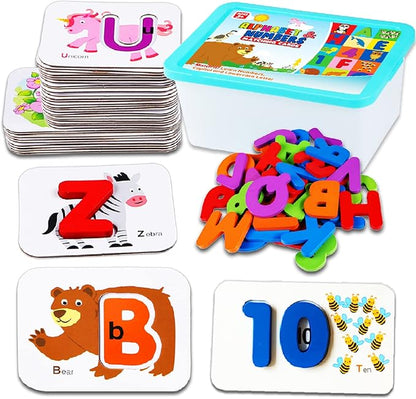 CozyBomB™ Toddler Alphabet Flash Cards - Preschool Activities Learning Montessori Toys ABC Wooden Letters Jigsaw Numbers Alphabets Puzzles Flashcards for Age 2 3 4 Years Old Educational for Kids Baby