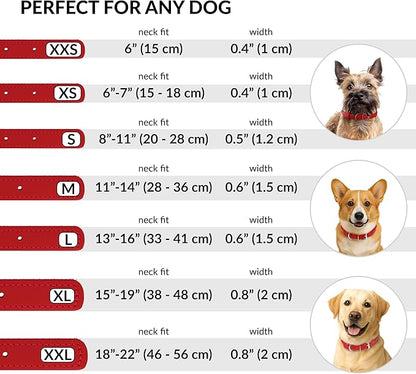 CollarDirect Rolled Leather Dog Collar, Soft Padded Round Puppy Collar, Handmade Genuine Leather Collar Dog Small Large Cat Collars 13 Colors (15-19 Inch, Red Smooth)