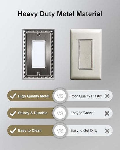 2-Pack Decorator Outlet Cover Plate, Pearls Decorative Switch Plates and Outlet Covers, Antique Silver Metal Wall Plates for Electrical Outlets