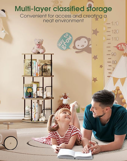 4 Tier Rotating Bookshelf, 360 Display Round Spinning Bookshelf Tower for Kids Room, Corner Shelf for Living Room, Office, Bedroom, Black