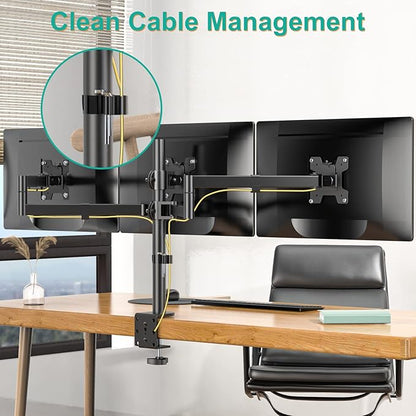 WALI Triple Monitor Mount, 3 Monitor Desk Mount for 13-27 inch Computer Screens, Holds up to 22 lbs, Triple Monitors Stand for Desk, with Tilt, Swivel, Rotation, VESA 75/100mm (M003S), Black