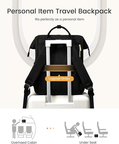 LOVEVOOK Laptop Backpack for Women with Giant Tumbler Holder Pocket,18 inch Waterproof Travel Backpack Purse Computer Laptop Bag,Professional Work College Nurse Teacher Backpack Casual Daypack,Black