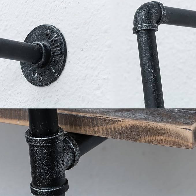 Industrial Pipe Shelving Wall Mounted,36in Rustic Metal Floating Shelves,Steampunk Real Wood Book Shelves,Wall Shelf Unit Bookshelf Hanging Wall Shelves,Farmhouse Kitchen Bar Shelving(3 Tier)