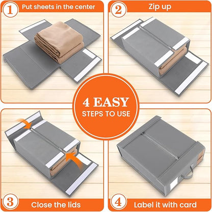 WOWBOX Sheet Organizers and Storage,Closet Bed Sheet Organizer Under Bed Storage and Organization with Label Cards & Clear Window for Bedding Sheets,Duvet Covers,Blankets (3 Pack，Gray)