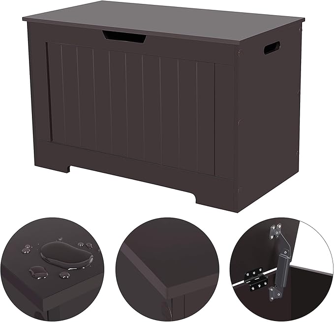 VASAGLE Storage Chest, 29.9 Inches Width Storage Bench, Entryway Bench with 2 Safety Hinges, Shoe Bench, Farmhouse Style, for Entryway, Bedroom, Living Room, Espresso Brown ULHS11BR.