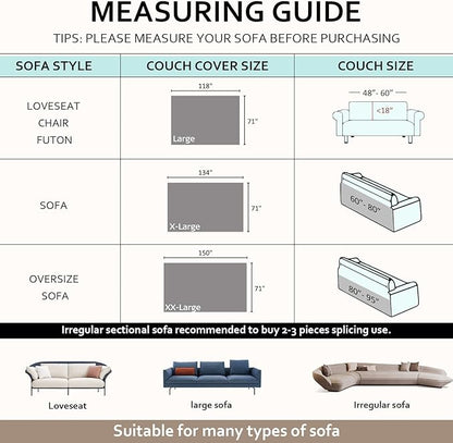 STACYPIK Boho Jacquard Leaves Sofa Cover, Blue Geometric Couch Cover for Dog, Washable Furniture Protector for 3 Cushion Couch, Non Slip Sectional Cover for Loveseat, L Shape Sofa Slipcovers-71X150IN