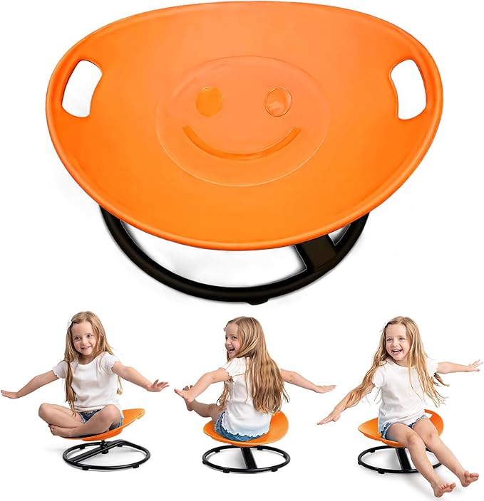 Special Supplies Smile Spinning Chair for Kids- Versatile Kids Sit and Spin Sensory Chair for Training Body Coordination for Playroom, Bedroom, or Nursery (Orange)