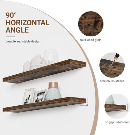 Heimlove 55 Inch Long Floating Shelves for Wall,9.3" Deep Rustic Brown Floating Shelf Set of 2,Large Display Shelf & Storage Shelf,Wall Mounted Shelves for Bedroom Living Room Kitchen Office