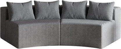 KEIKI Corduroy Curved Sectional Sofa, 2 Seater Symmetrical Modular Semi Circular Couch, Deep Seat Tufted Corner Sofa for Living Room, Lobby, Gray