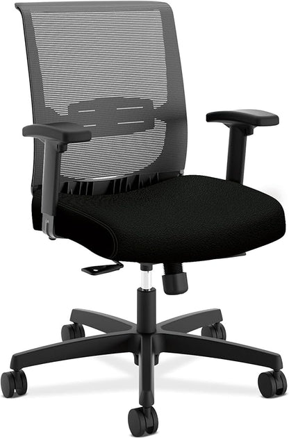HON Convergence Ergonomic Office Chair, Breathable Back Support Mesh, Adjustable Arms, Computer Chair with Lumbar Support, Rolling Swivel Wheels, Comfortable Synchro-Tilt Recline, Fabric, Black