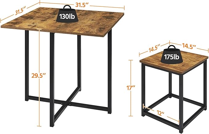 Yaheetech Industrial Dining Table Set for 4 Compact Kitchen Table and 4 Stools Space Saving Home Furniture for Small Space, Rustic Brown