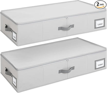 Cupic Cupid Under Bed Storage Containers, Foldable Organizer with Lid for Bedroom, Underbed Storage Box for Blankets, Clothes, Shoes, 2 Pack, Grey