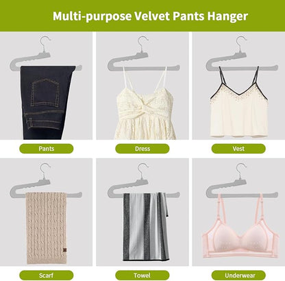 ManGotree Non Slip Velvet Pants Hangers, Open Ended Felt Jean Hangers for Closet Organizer, Heavy Duty Space Saving for Trousers, Slacks, Shorts, Dress, Scarf (10 Pack, Grey)