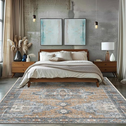Muddy Mat짰 Coral 2x10 Washable Area Rugs for Living Room, Bedroom & Dining Room ??Modern Soft Low Pile Non Slip Carpet ??Pet Friendly Waterproof Foldable Rugs for Home