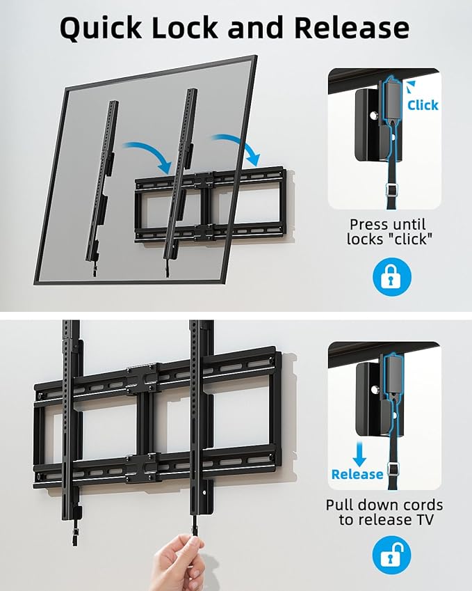 HOME VISION Fixed TV Wall Mount for Most 42"-100" Flat Curved TVs- 0.86'' Ultra Slim, Low Profile TV Mount Fits 8"-32" Studs, Heavy Duty Bracket Mounts for Large TVs, Max VESA 800X600mm, Up to 200lbs