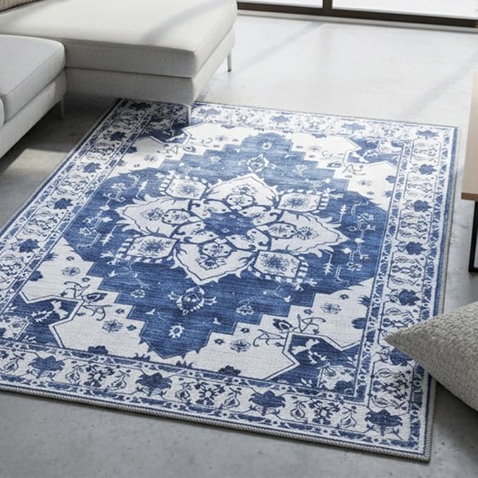 Muddy Mat짰 Navybell 3ft x 5ft Washable Area Rugs for Living Room, Bedroom & Dining Room ??Modern Soft Low Pile Non Slip Carpet ??Pet Friendly Waterproof Foldable Rugs for Home