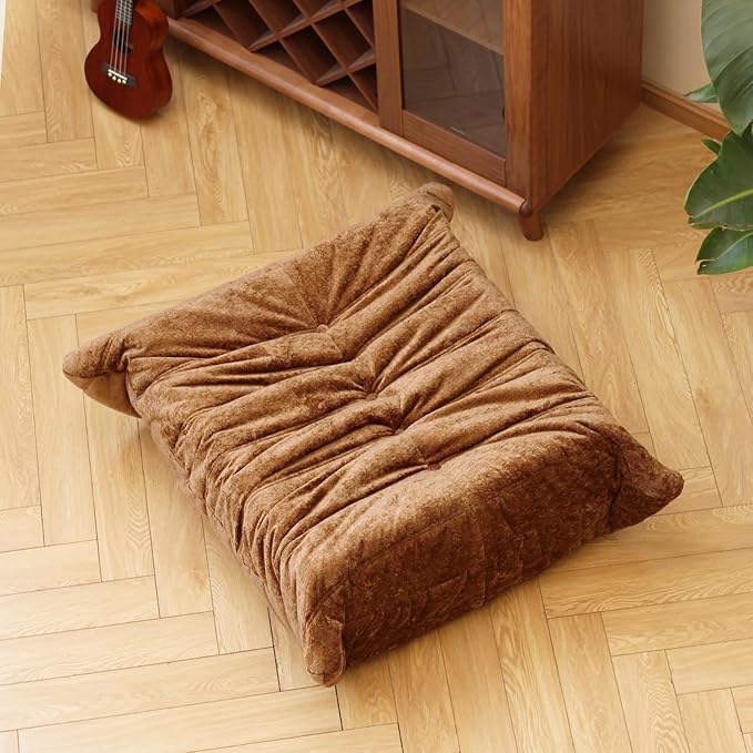 N&V Fireside Chair, Mid Century Armless Floor Sofa, Soft Premium Chenille Floor Lounge Chair, Foam Sofa Accent Chair for Living Room Bedroom and Office (Brown, Ottoman)