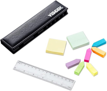 Sticky Notes and Index Tabs Set with Ruler – 640 Pieces Colored Page Markers, 2 Mini Rectangular Note Pads, 6 Arrow Flags, Leather-Look Organizer Case, 1 Set