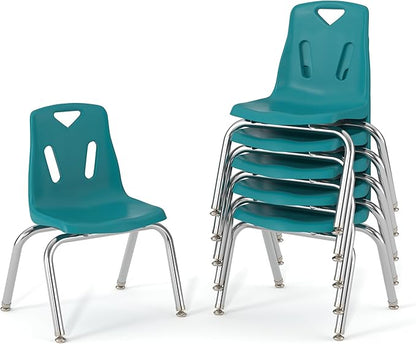 Berries Jonti-Craft 8144JC6005 Stacking Chairs with Chrome-Plated Legs, 14" Height, Teal, Pack of 6
