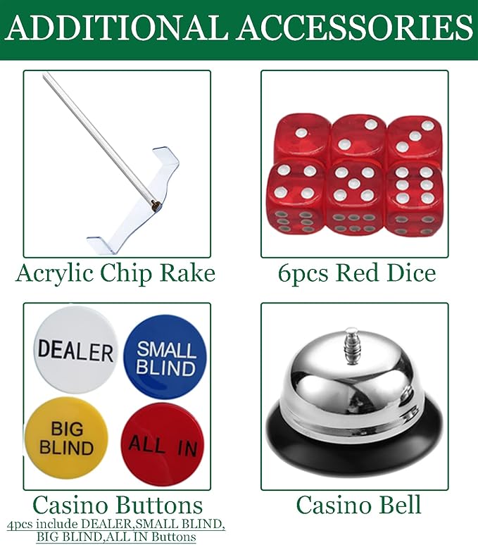 Ultimate Casino Game Set: 6 Deck Shuffler+300pc Hi-End Chips+8 Pro Plastic Poker Card+Card Shoe+Chip Rake+Felt+Accessories, Blackjack Set & Texas Holdem Kit, Poker Night Kit for Adult Casino Party