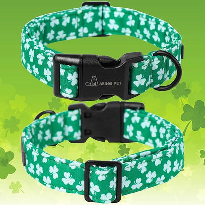 ARING PET St Patrick's Day Dog Collar, Cute Green Clovers Pet Collars with Quick Release Buckle for Puppy Small Medium Large Boy Girl Dogs-XS