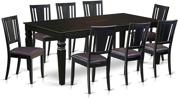 East West Furniture LGDU9-BLK-LC 9 Piece Kitchen Table Set Includes a Rectangle Dining Room Table with Butterfly Leaf and 8 Faux Leather Upholstered Chairs, 42x84 Inch, Black