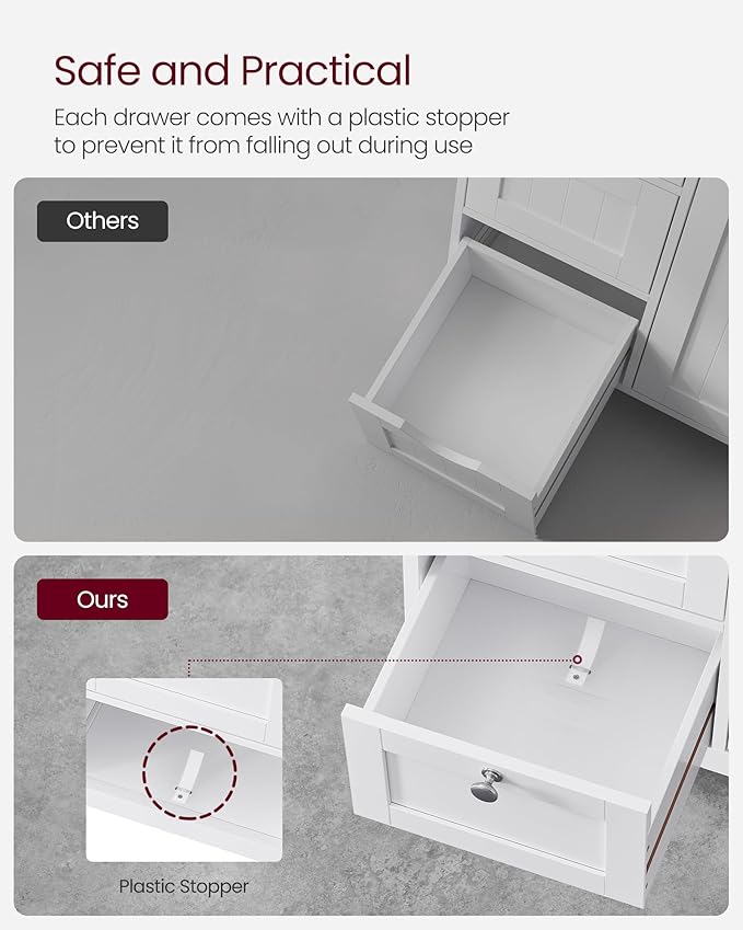 VASAGLE Floor Storage Cabinet, Freestanding Storage Unit with 3 Drawers, Adjustable Shelf, 11.8 x 23.6 x 31.5 Inches, for Living Room, Bathroom, Entryway, White UBBC542P31V1
