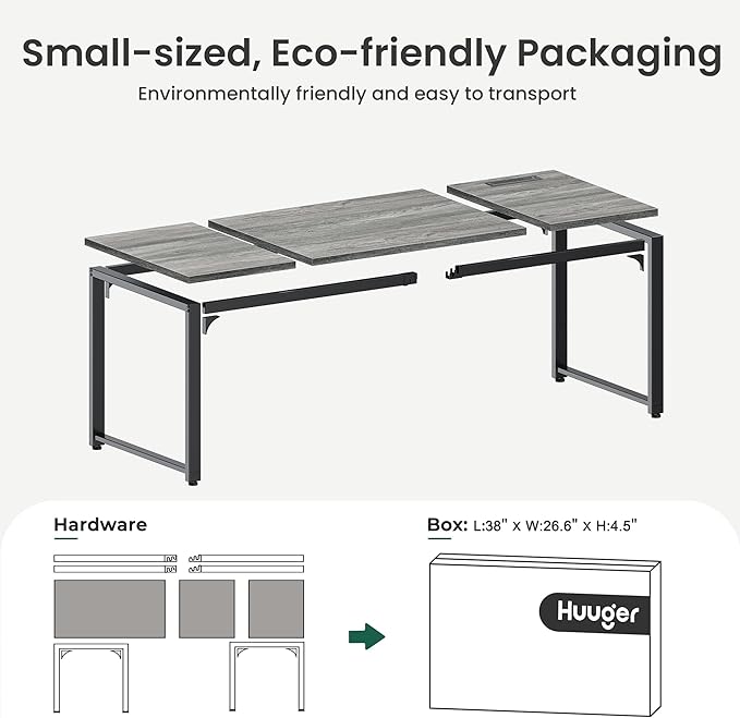 Huuger 63 x 24 inch Desk with Power Outlets & USB-C, Deeper & Thicker Desktop, Robust Metal Tubes, Computer Desk, Heavy Duty Office Desk, Work Gaming Desk, for Home Office, Grey