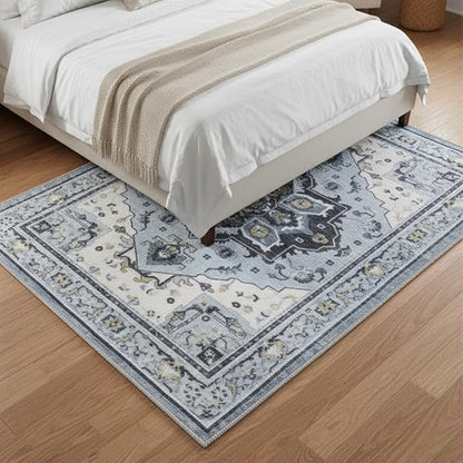 Muddy Mat짰 Azure 2ft x 10ft Washable Area Rugs for Living Room, Bedroom & Dining Room ??Modern Soft Low Pile Non Slip Carpet ??Pet Friendly Waterproof Foldable Rugs for Home