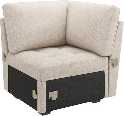 HONBAY Modular Sectional Sleeper Sofa with Pull Out Bed, Corner Seat for Sectional Couch, Beige