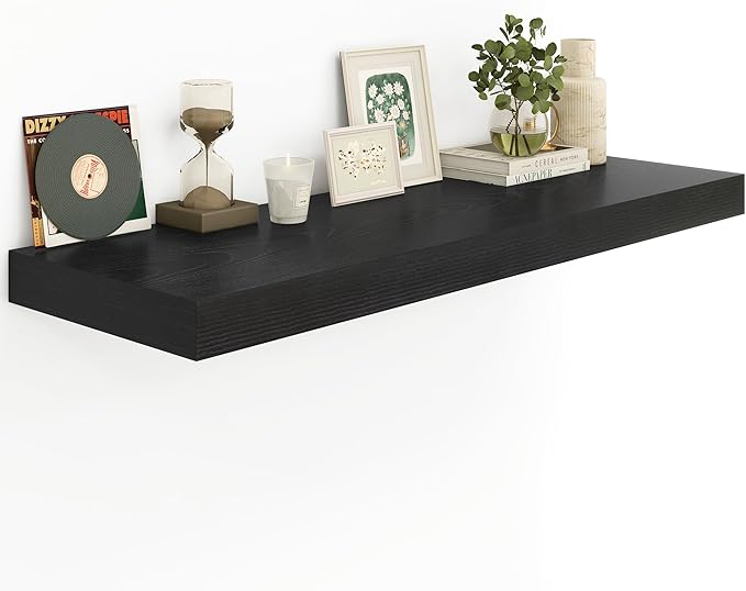Heimlove 12 Inch Deep Floating Shelves, 55 x 12 inch Extra Long Floating Shelves for Wall, Large Display Shelf & Storage Shelf for Living Room Bedroom Kitchen Home Office, Set of 1, Black