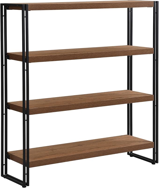 4 Tier Bookshelf Rustic Industrial Bookcase with Modern Open Wood Shelves, Brown