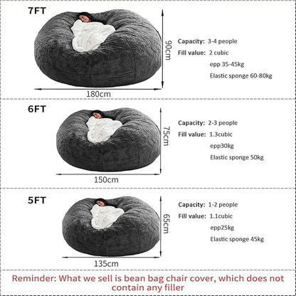 Bean Bag Chair for Adults Kids Without Filling Comfy Oversized Round Lazy Sofa Bean Bag Cover for Stuffed Animal Storage Bedroom Living Room Chairs, 6FT, Rose Red