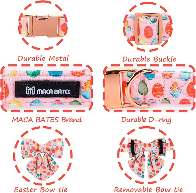 Maca Bates Easter Day Dog Collar with Sailor Bow Tie for Extra Small Girl Boy Dogs, Pink Easter Egg,Chick Pattern,Adjustable Durable Soft Breakaway Collars for Male Female Puppy