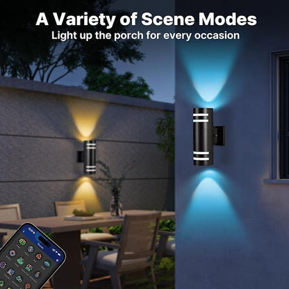 RGB Up and Down Lights Outdoor Wall Lights 1 Pack, Smart Color Changing Outdoor Wall Sconce WiFi Voice & App Control,Aluminum Waterproof Exterior Lights for Porch Compatible with Alexa