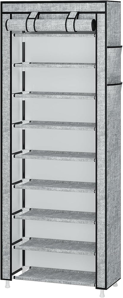 Calmootey 9 Tier Shoe Rack Organizer,Portable Shoe Shelf with Nonwoven Fabric Cover for Closet Hallway,Bedroom,Entryway, Ash Grey